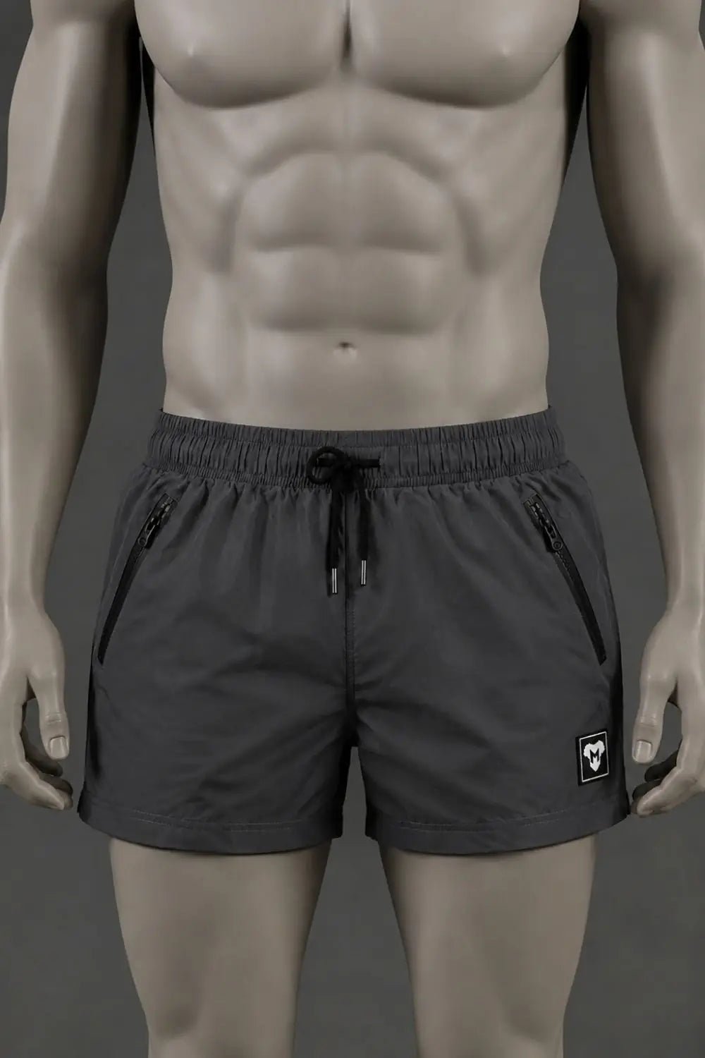 Jedd Synther Weiche Shorts mit Reißverschlusstaschen. Grauer Stahl