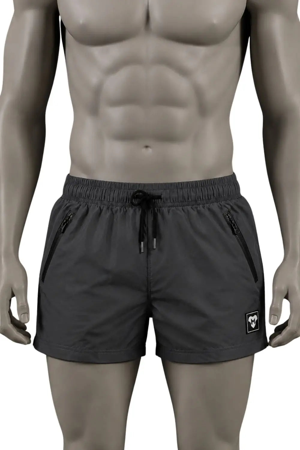 Jedd Synther Weiche Shorts mit Reißverschlusstaschen. Grauer Stahl