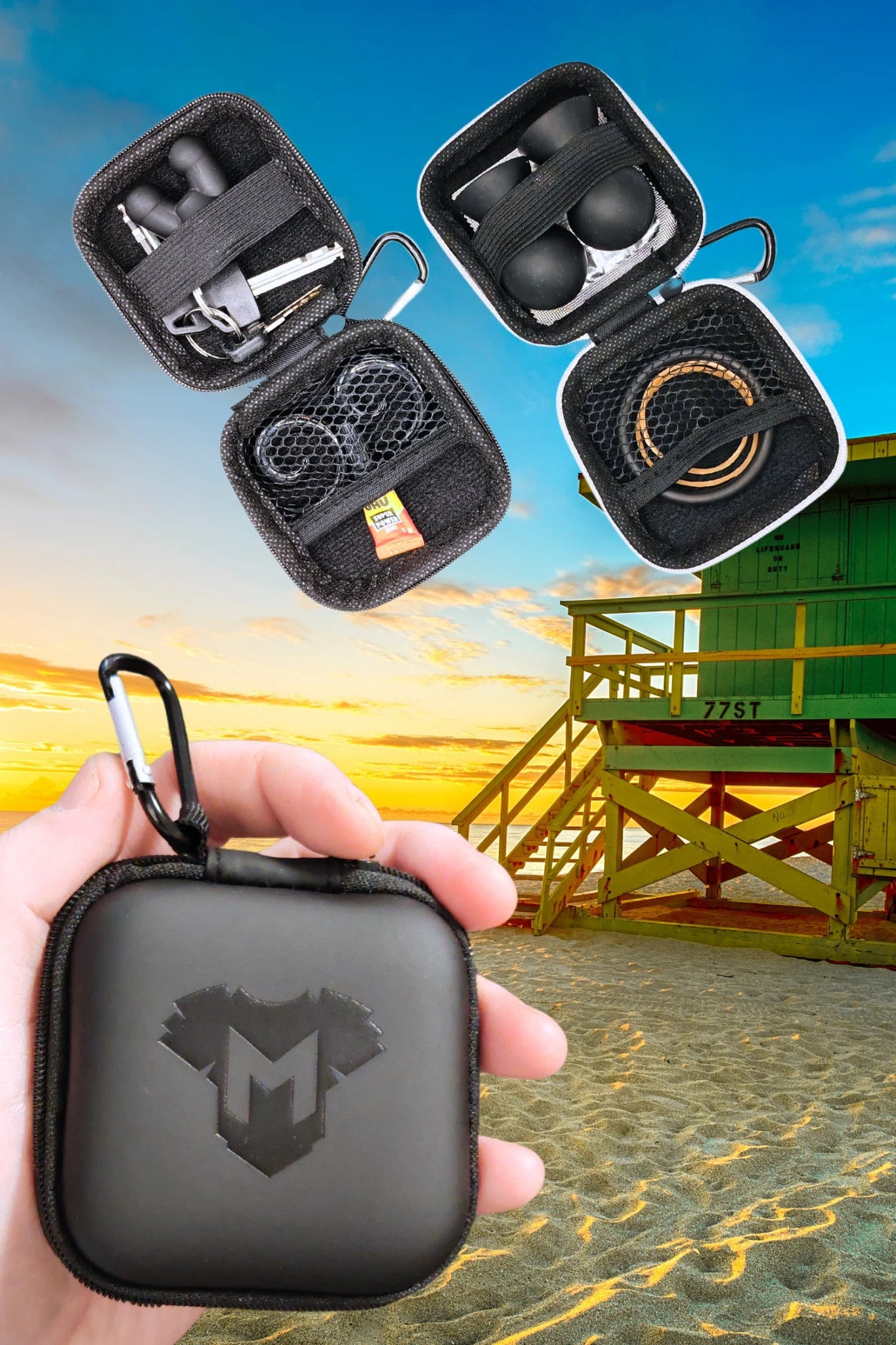 Black Maskulo EVA mini zip case with carabiner, storage for cock rings and poppers, the sleek accessory for leather fetish style and puppies subculture.