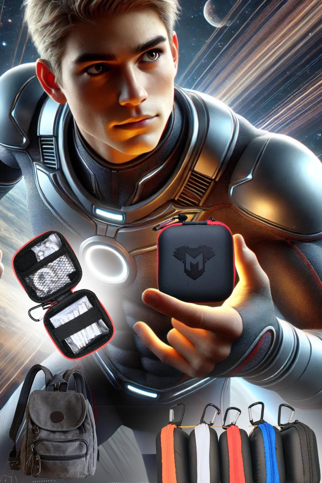 Jax Wanderlust. Mini Zip - Case with Carabiner. Black + Red - Maskulo - MCS103 - YX - Maskulo Global (EU) Store