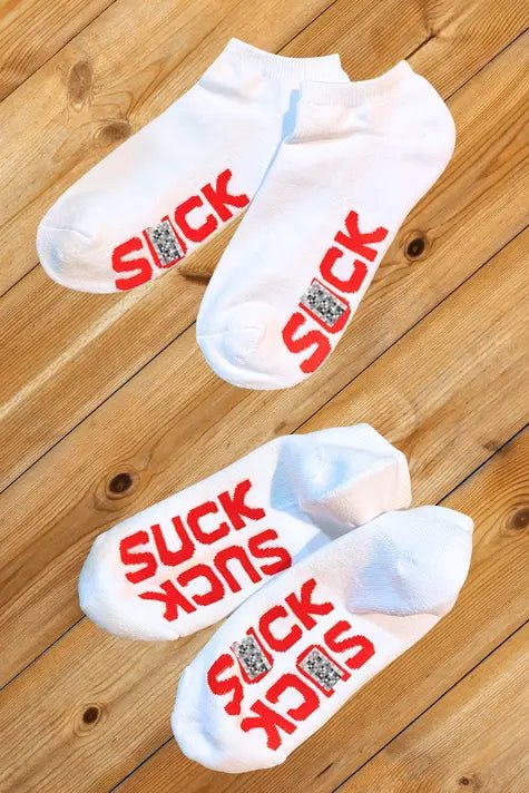 Maskulo "S*CK" ankle socks in white and red. Thick material, one size fits most (EU 38-43). MSC107-YX fashion accessory.