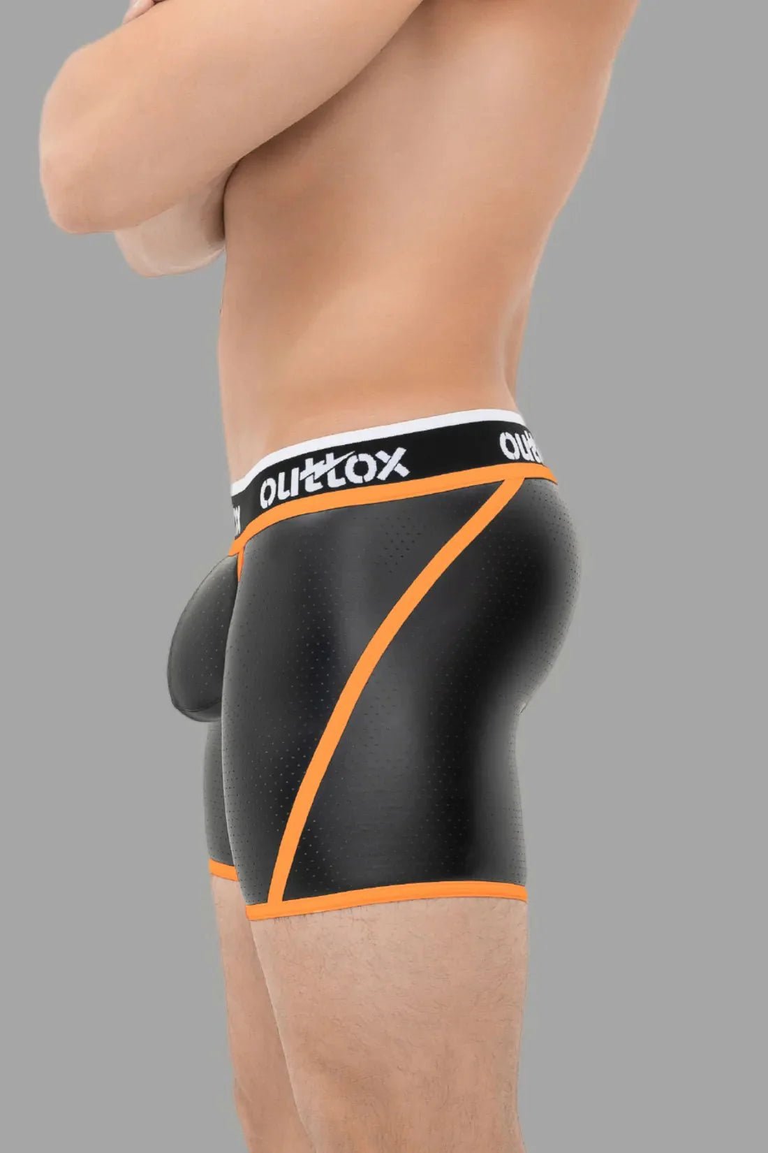 Outtox. Wrap - Rear Short Tights. Snap Codpiece. Black+Orange - Outtox - XSH112 - Y2 - Maskulo EU Global Online Store