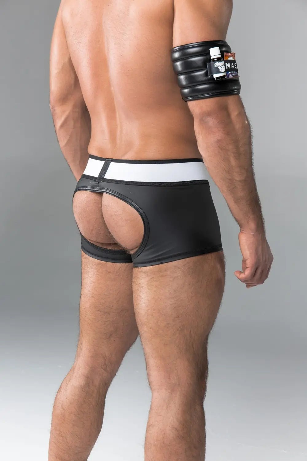 Rubber Look Trunk Shorts. Detachable pouch. Open Rear. Black - Maskulo - MTR108-Y1 - Maskulo EU Global Online Store