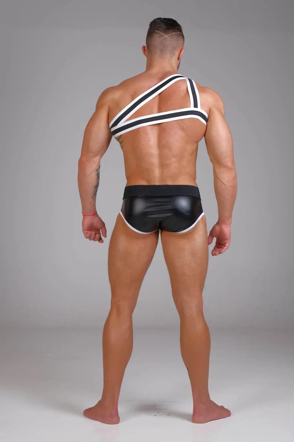 Youngero. Asymmetrical One Shoulder Elastic Harness. White Neon + Black - Maskulo - MHR148-Y1 - Maskulo EU Global Online Store