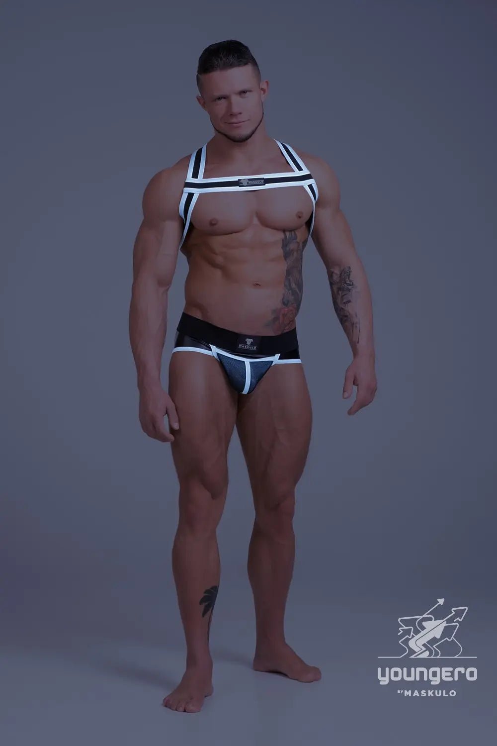 Youngero. Bulldog Elastic Harness. White Neon - Maskulo - MHR145-Y1 - Maskulo EU Global Online Store