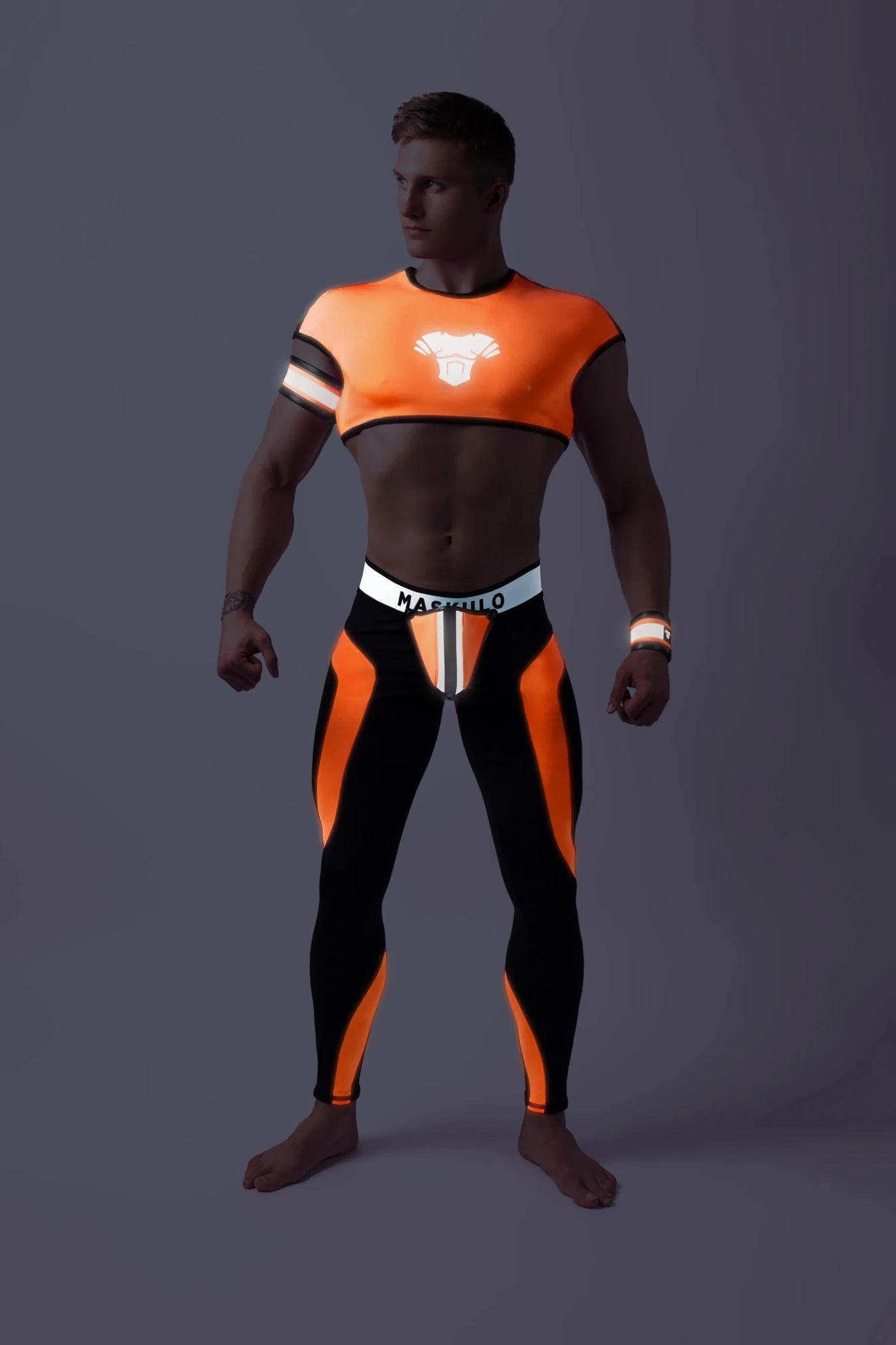 Youngero. Leggings, zippered rear. Codpiece. Orange Neon - Maskulo - MLG156-Y1 - Maskulo EU Global Online Store