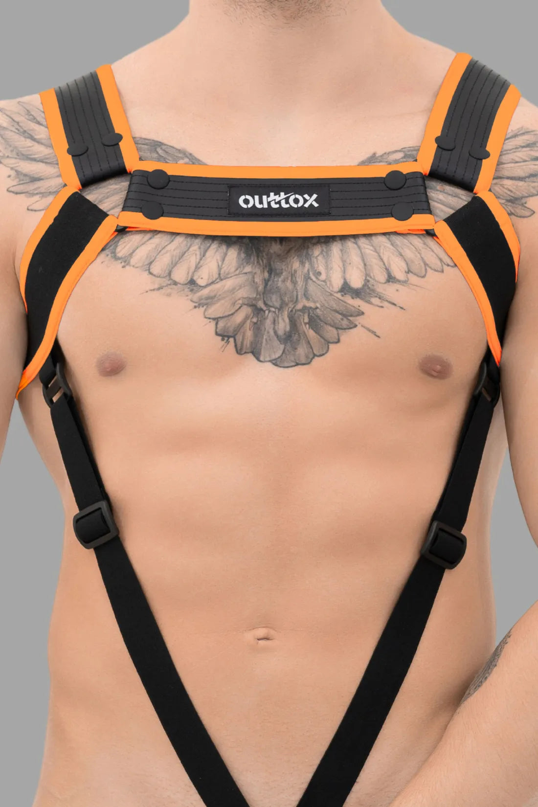 Outtox. Body Harness with Snaps. Black and Orange