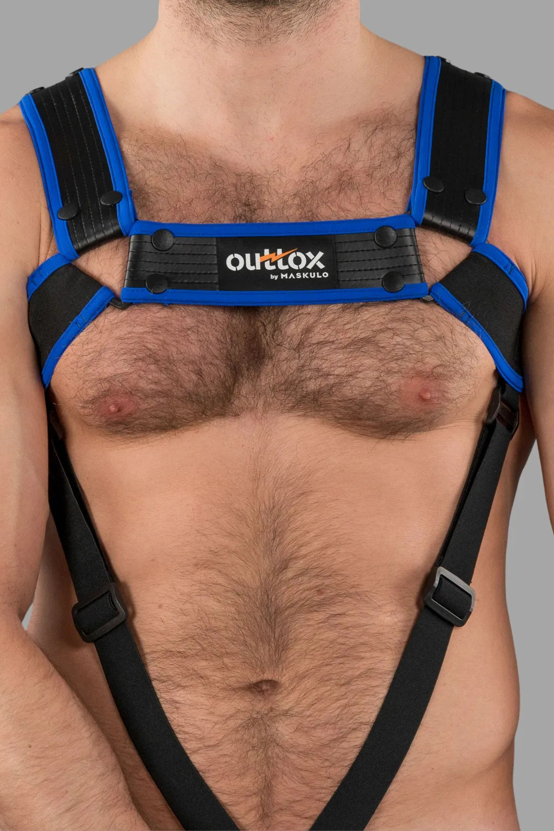 Outtox. Body Harness with Snaps. Black and Blue