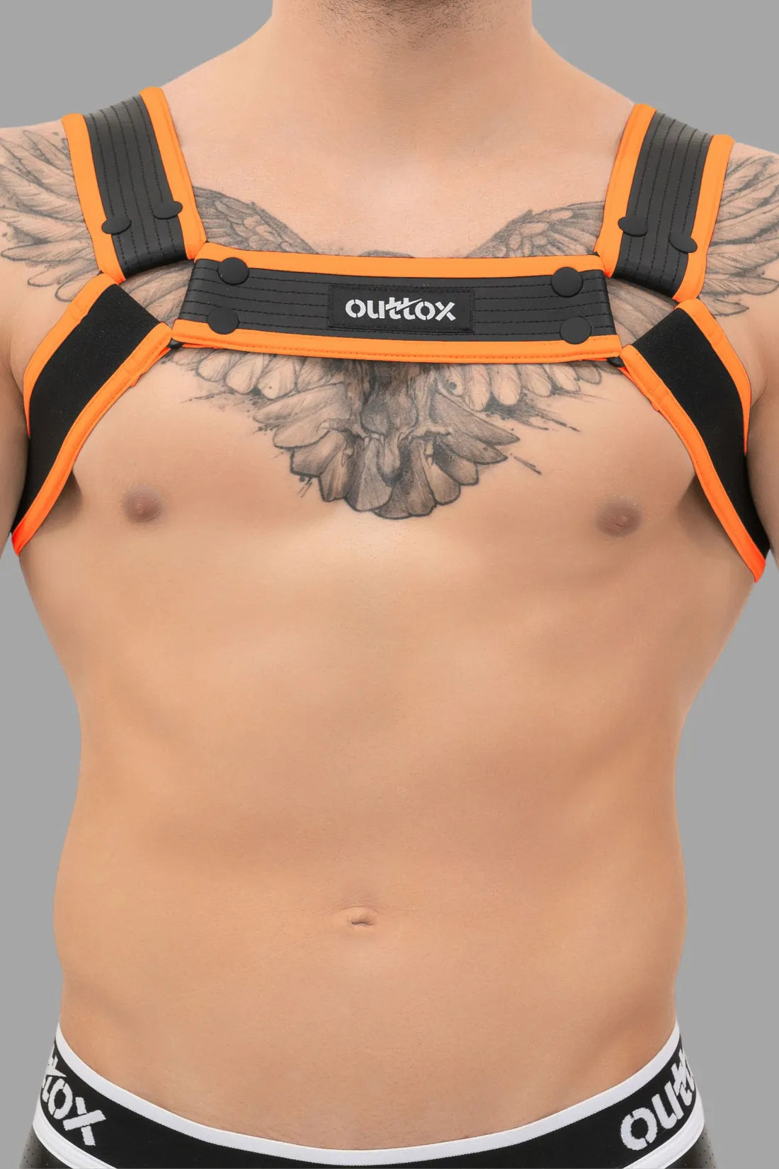 Outtox. Bulldog Harness with Snaps. Black and Orange