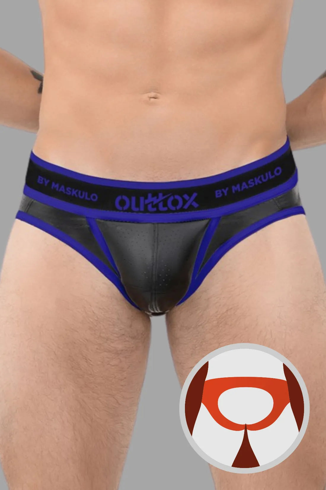 Outtox by Maskulo. Open Rear Briefs with Snap Codpiece. Blue