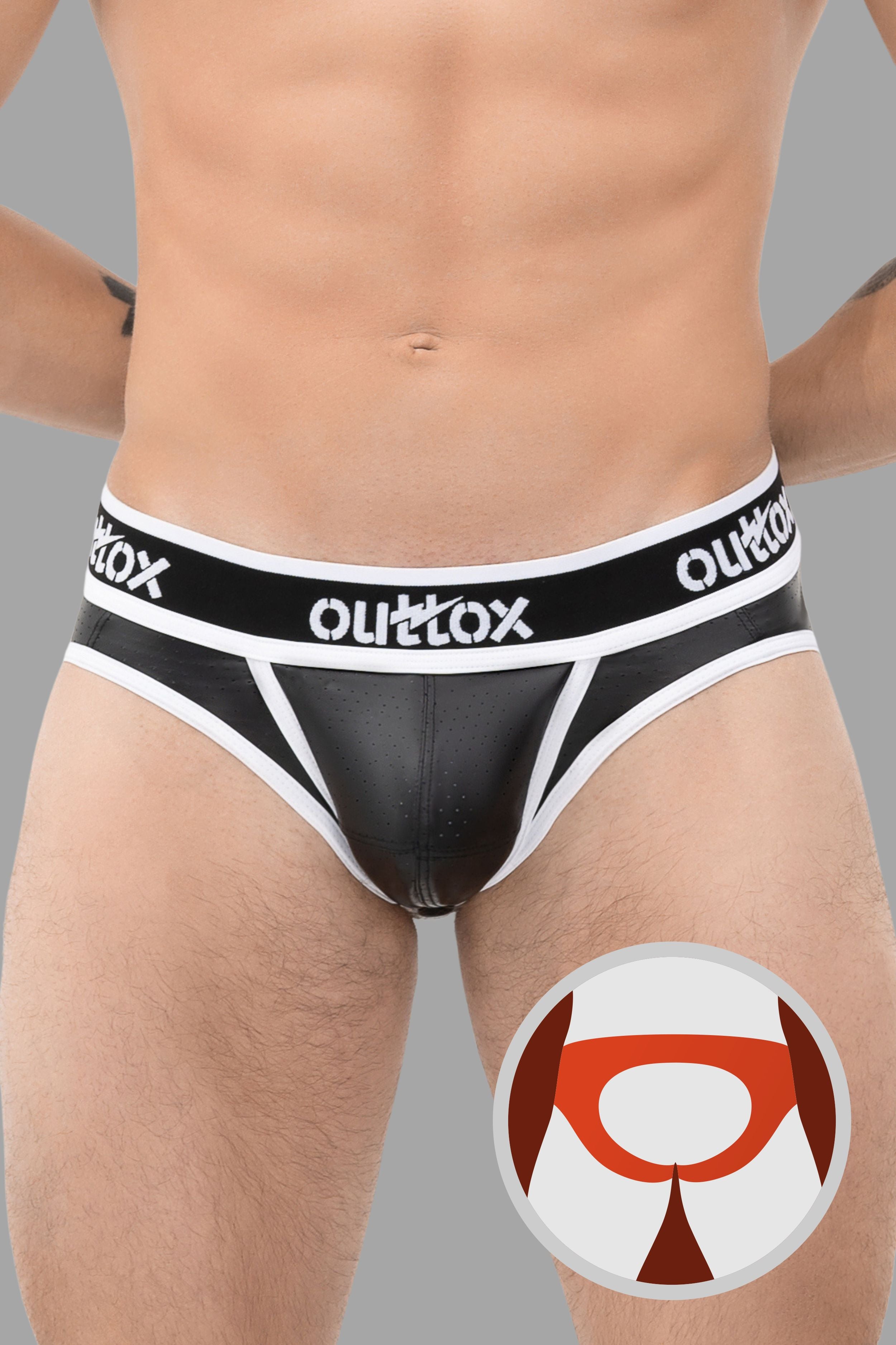 Outtox. Open Rear Briefs with Snap Codpiece. Black+White
