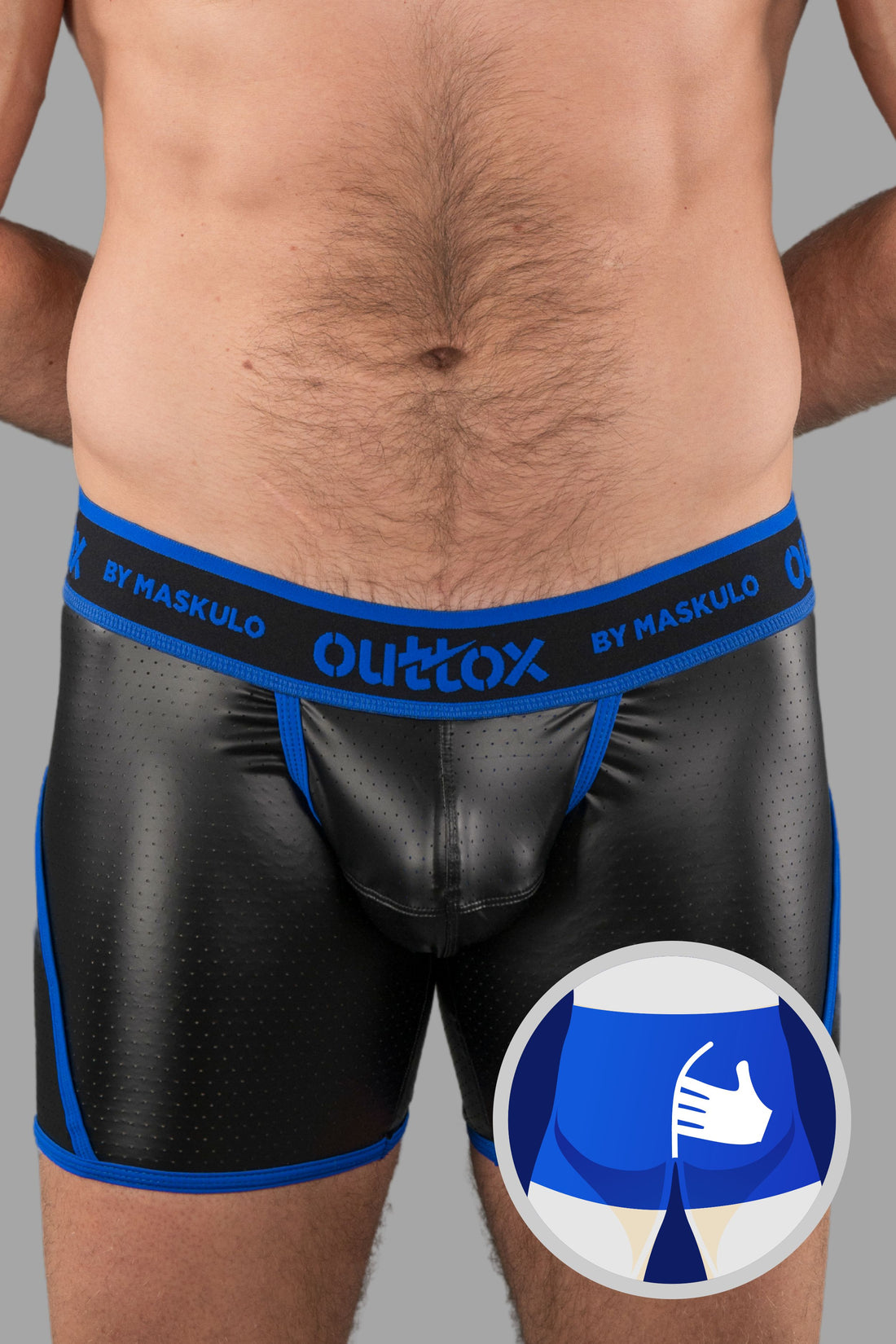 Outtox. Wrapped Rear Shorts with Snap Codpiece. Blue