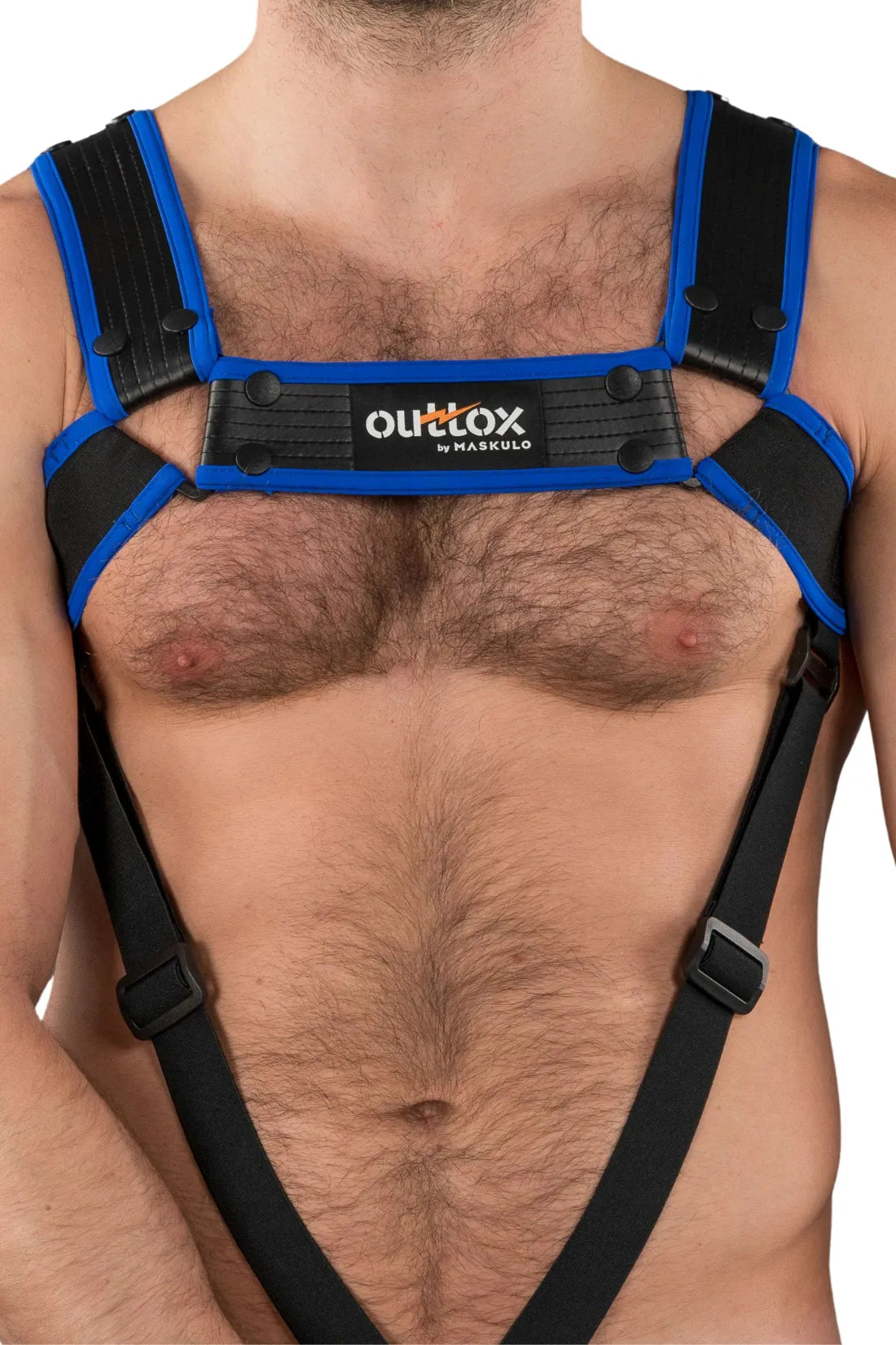 Outtox. Body Harness with Snaps. Black and Blue