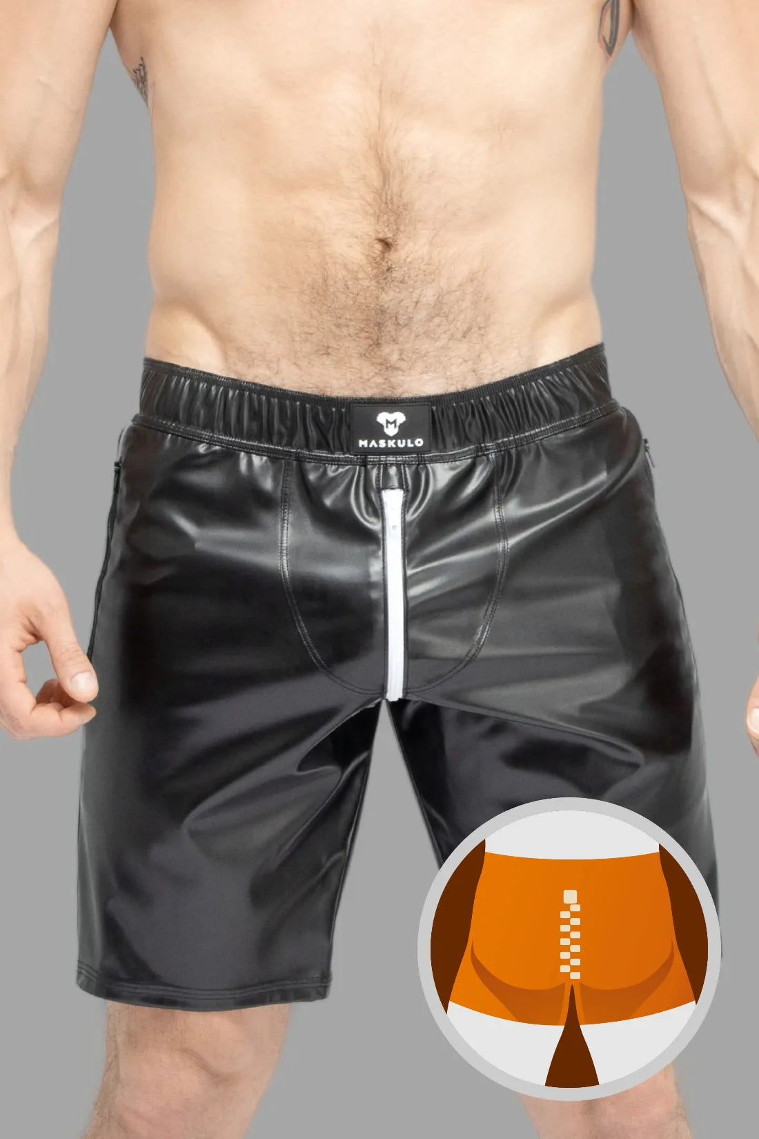 Skulla. Short de football en similicuir. Noir et blanc