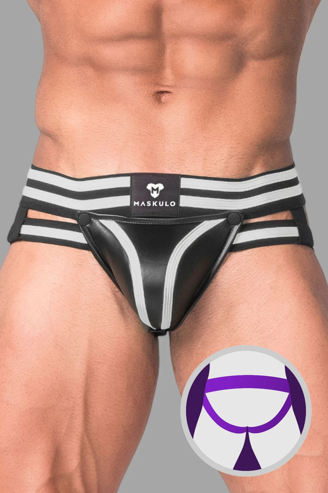 Youngero Generation Y. Jockstrap fétichiste pour homme. Braguette. Noir et blanc « Néon »