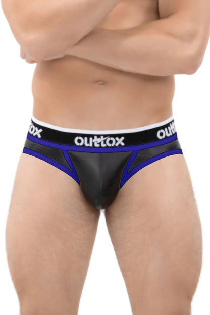 Outtox. Omwikkelde slip aan de achterkant met drukknoopsluiting. Zwart+Blauw &