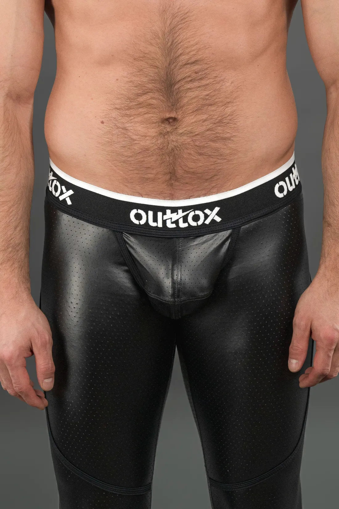 Outtox. Zippered Rear Leggings with Snap Codpiece. Black