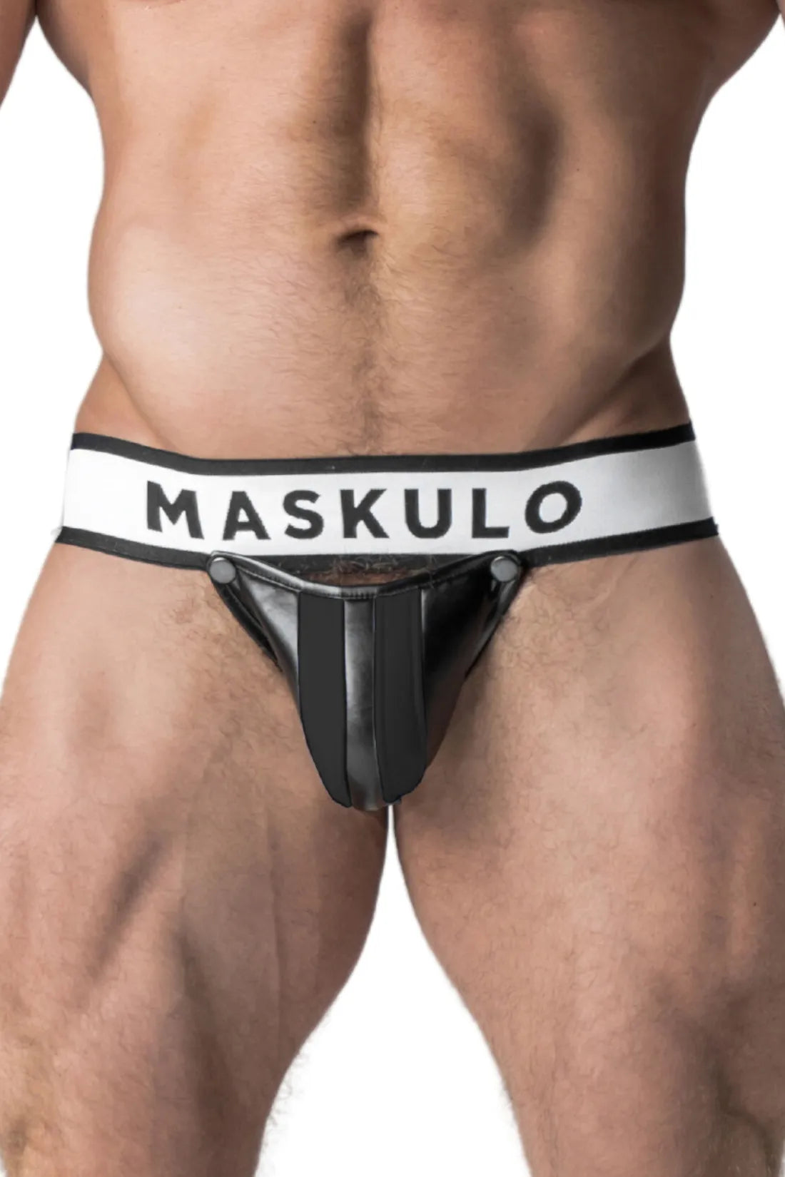 Armored. Deportista fetichista masculino. Bragueta desmontable. Negro+Blanco