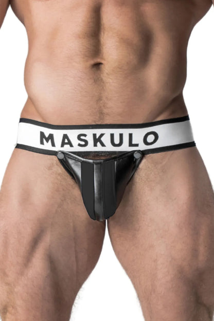 Armored. Deportista fetichista masculino. Bragueta desmontable. Negro+Blanco