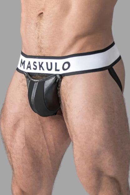 Armored. Deportista fetichista masculino. Bragueta desmontable. Negro+Blanco