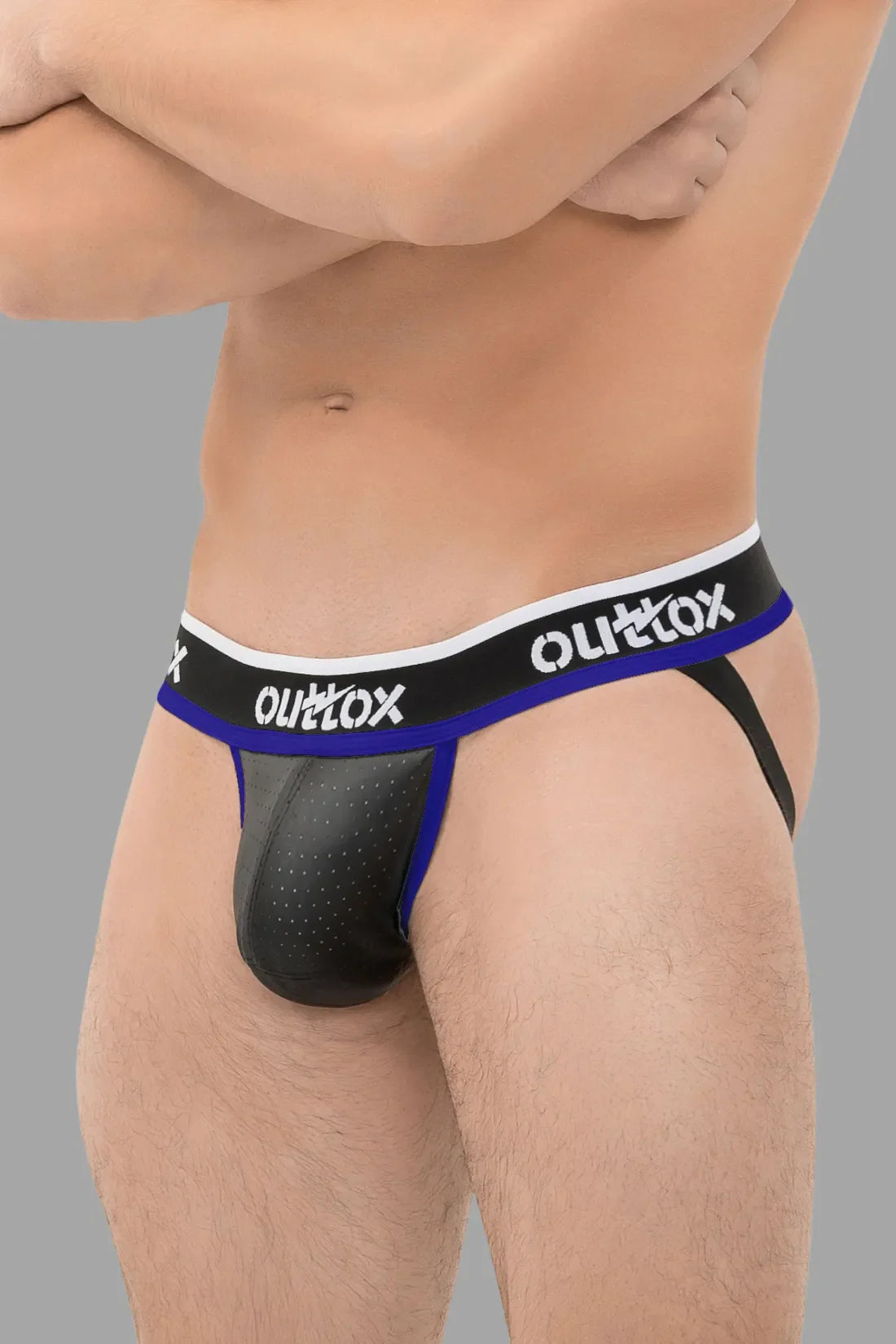 Outtox. Jock met snap-codpiece. Zwart+Blauw &