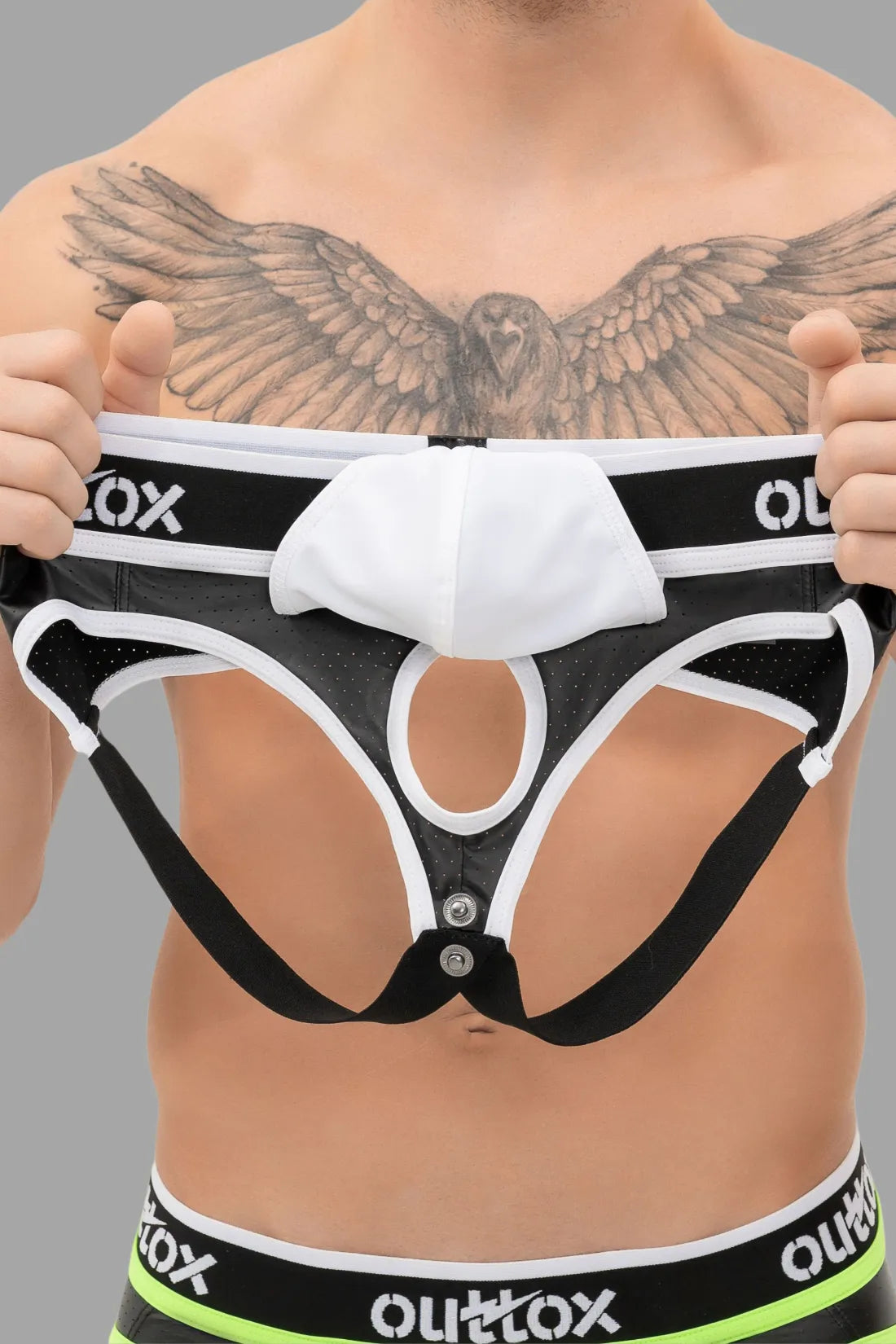 Outtox. Jock con bragueta Snap. Negro+Blanco