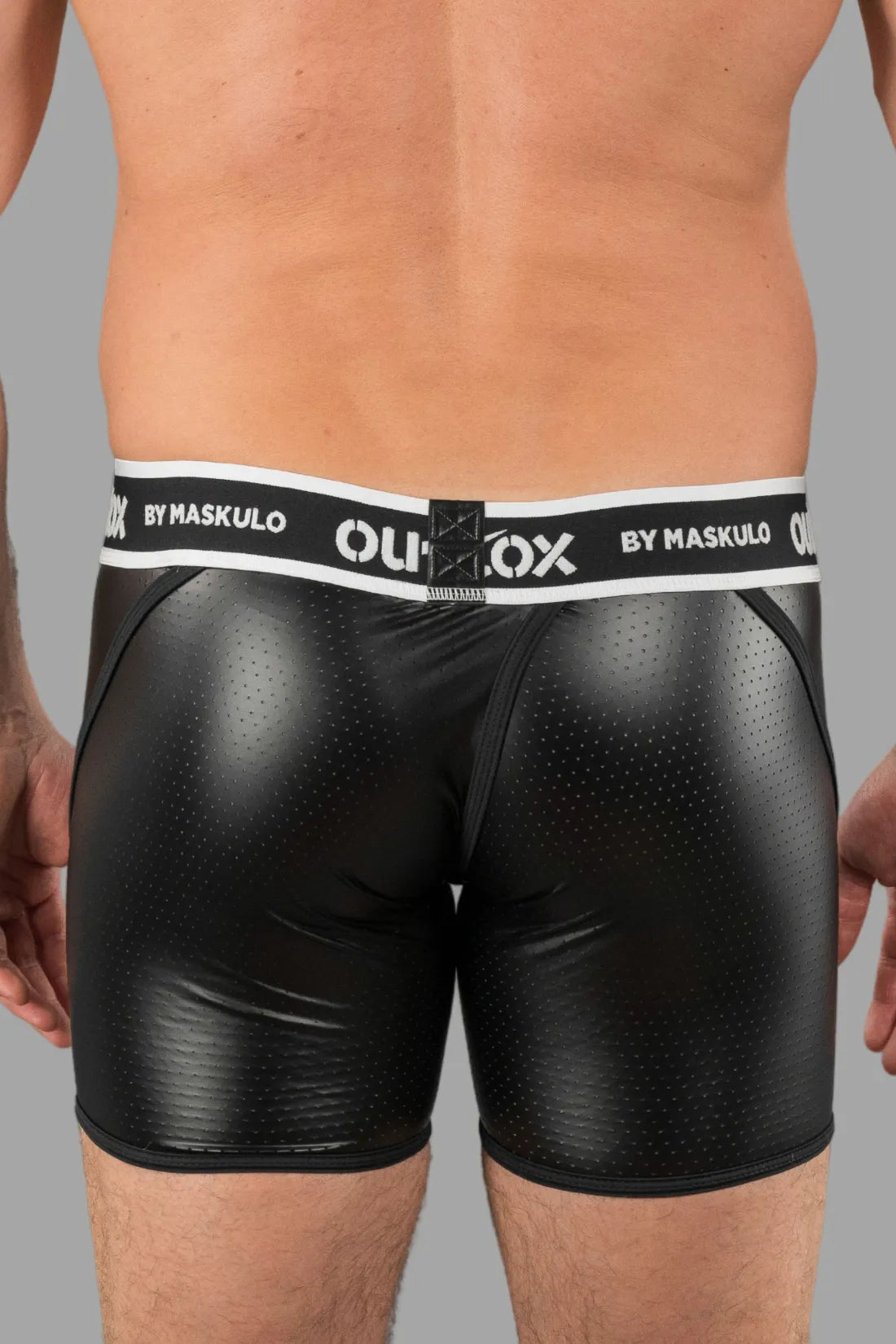 Outtox. Wrapped Rear Shorts with Snap Codpiece. Black