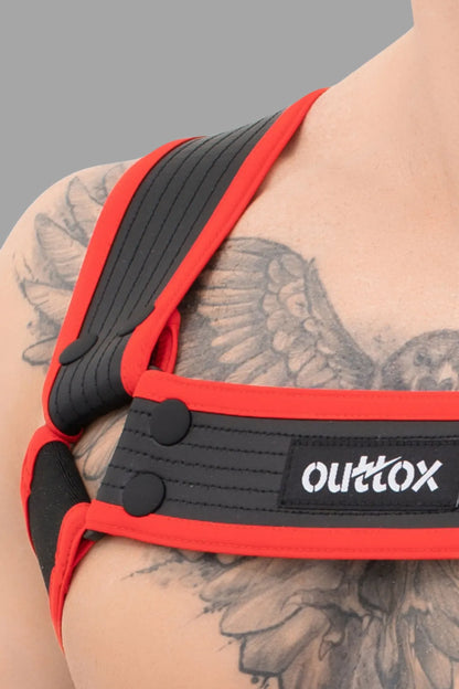 Outtox. Bulldog Harness with Snaps. Black &amp; Red