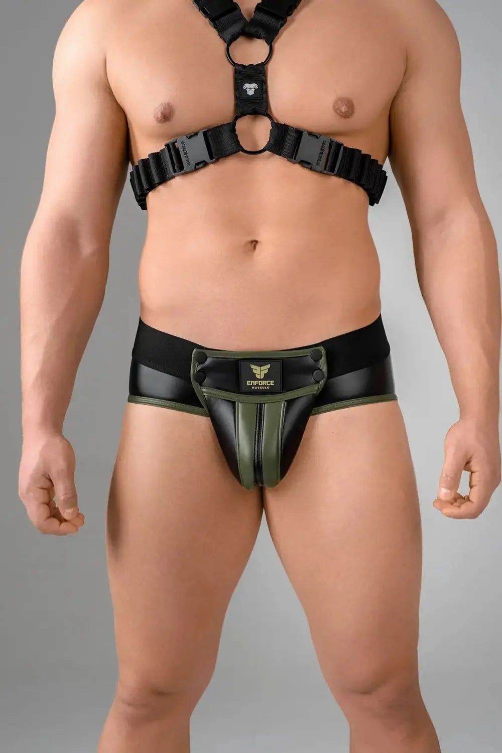 Maskulo Black Waist-High Codpiece Briefs with Zipped Rear for men, appealing to young urban customers and rainbow explorers, Enforce