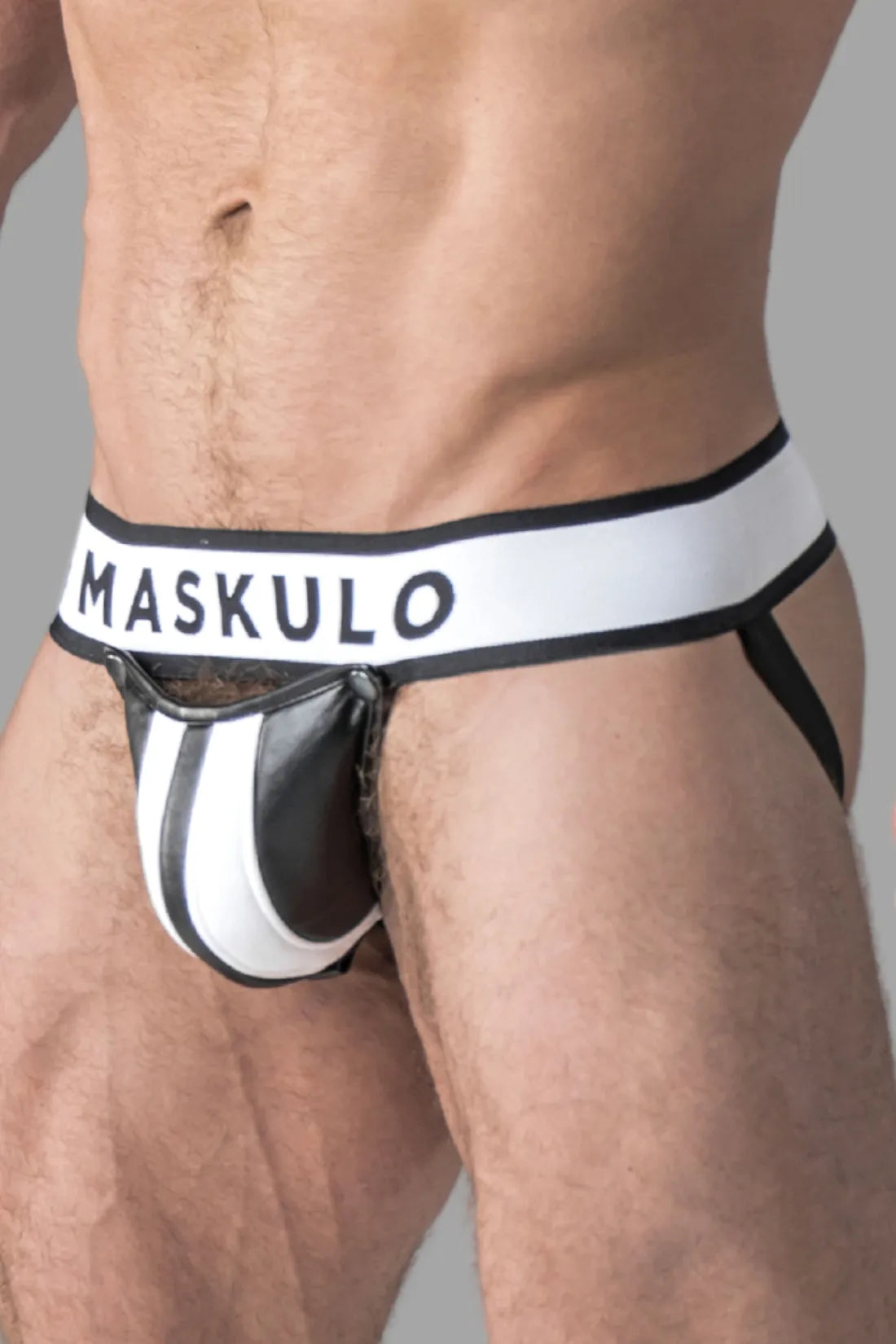 Armored. Deportista fetichista masculino. Bragueta desmontable. Blanco+Negro