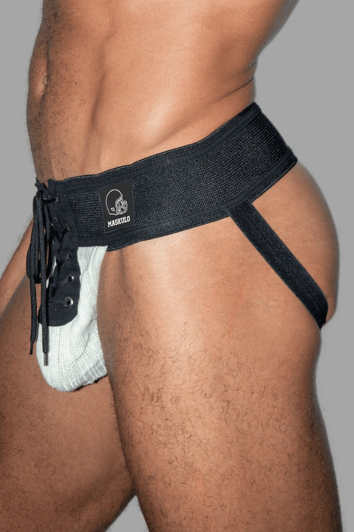 Ken Gridd-Iron, Jockstrap de Fútbol Americano. Negro + Blanco