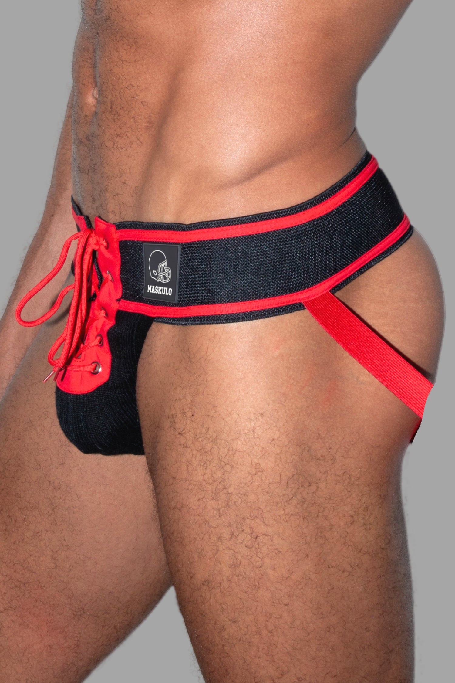 Jett Gridd-Iron, American Football Jockstrap. Black + Red