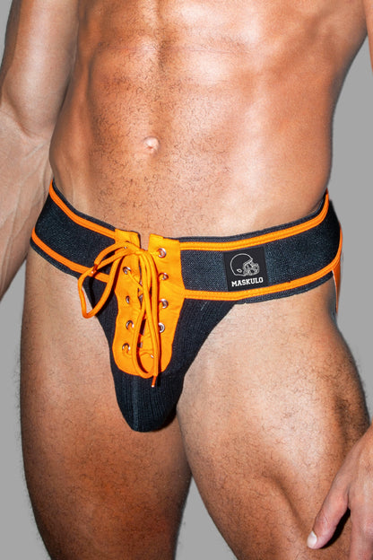 Matt Gridd-Iron, Jockstrap de Football Américain. Noir + Orange