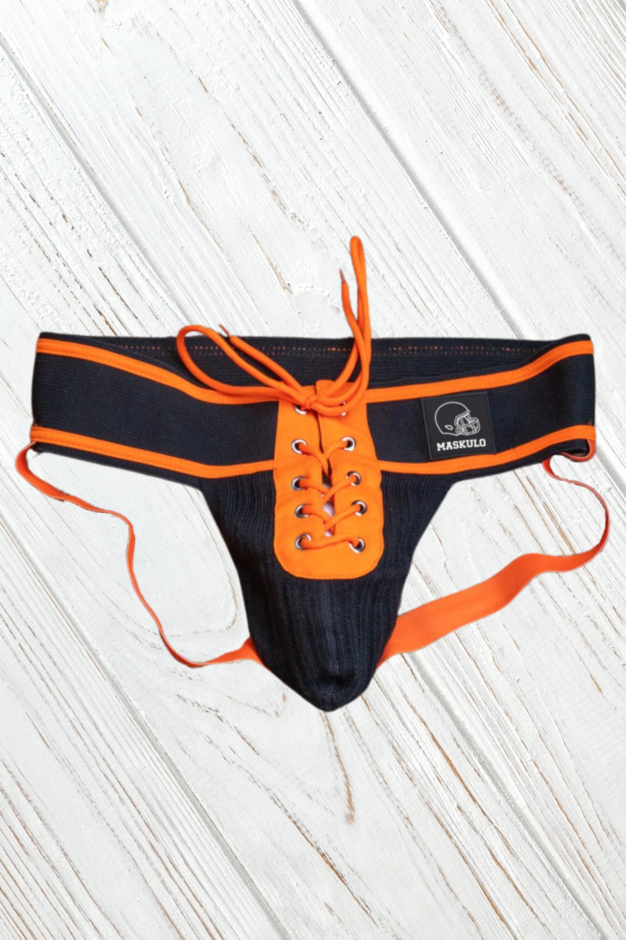 Matt Gridd-Iron, Jockstrap de Football Américain. Noir + Orange