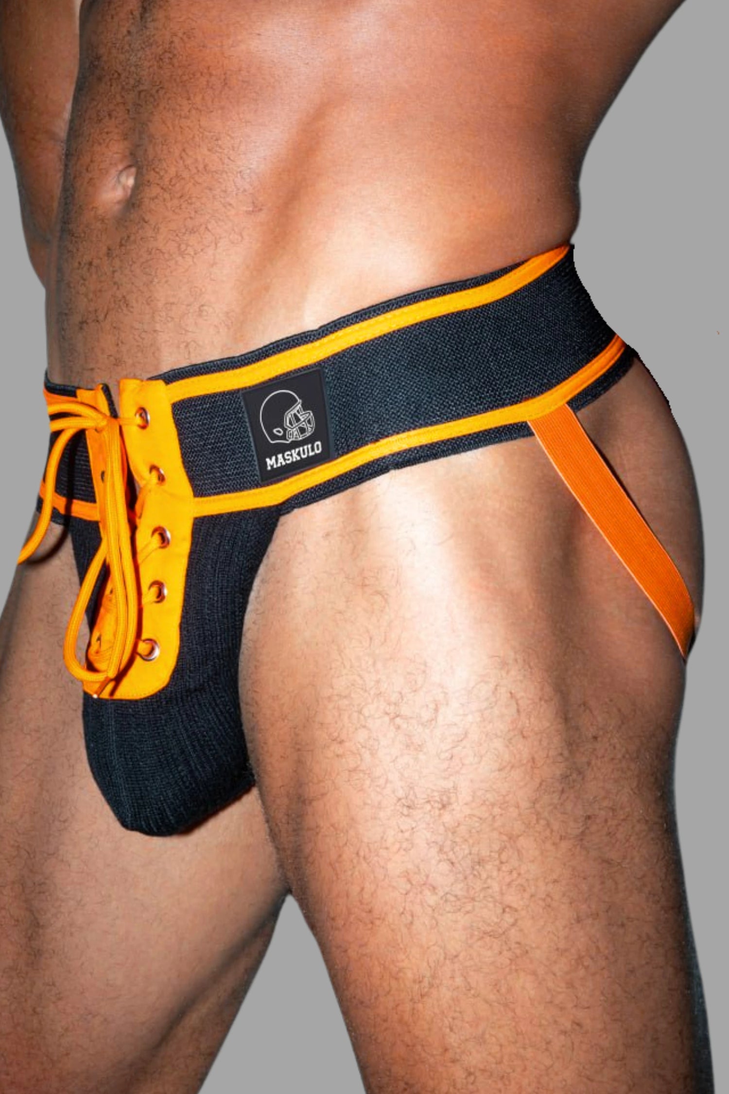 Matt Gridd-Iron, Jockstrap de Football Américain. Noir + Orange