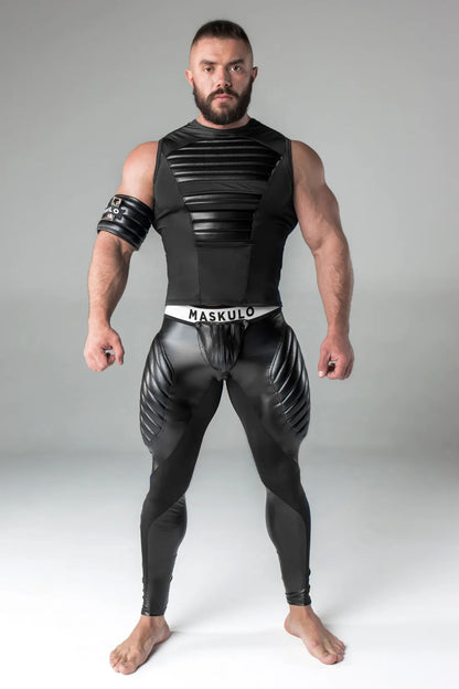 Armored. Leggings fetiche para hombre. Bragueta. Parte trasera con cremallera. Negro