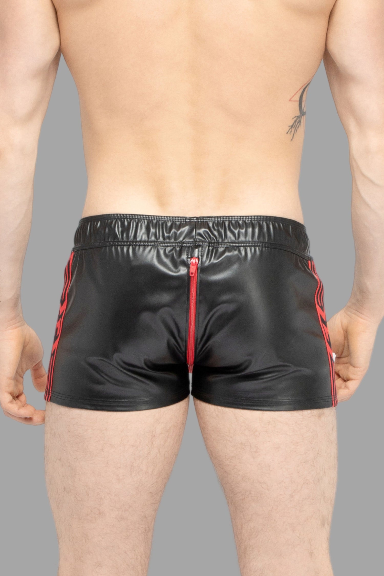 Skulla. Leatherette Jogging Shorts. Black+Red