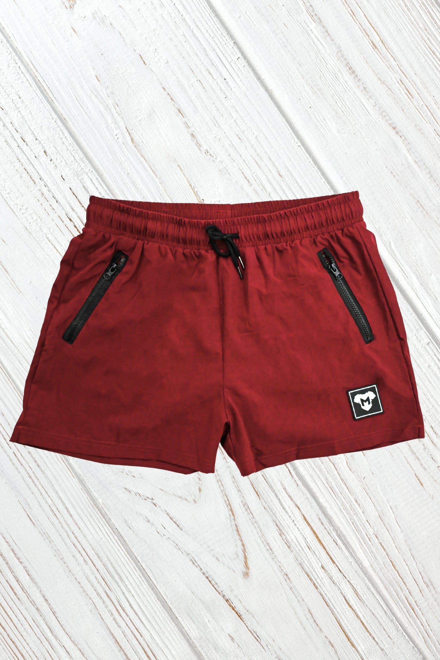 Jedd Synther soft shorts with zip pockets. Red Dark