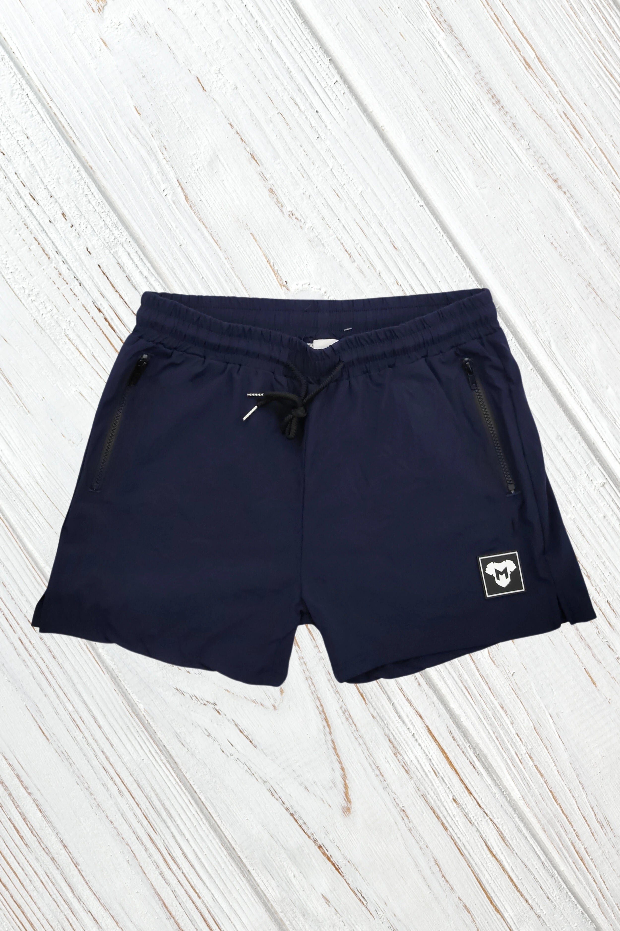 Jedd Synther soft shorts with zip pockets. Navy Blue