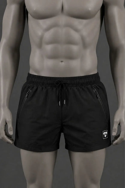 Jedd Synther Weiche Shorts mit Reißverschlusstaschen. Schwarz