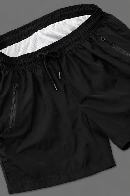 Jedd Synther Weiche Shorts mit Reißverschlusstaschen. Schwarz