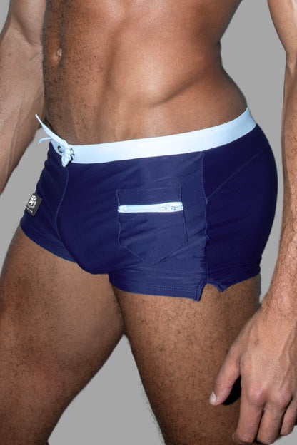 Evan Chase. Shorts de Club avec Poche. Bleu + Blanc