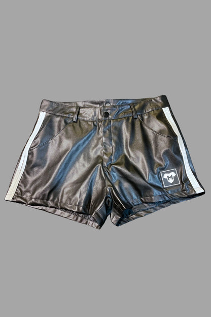 Cruz Gearshift PU Leather Shorts. Black + 2 White Stripes