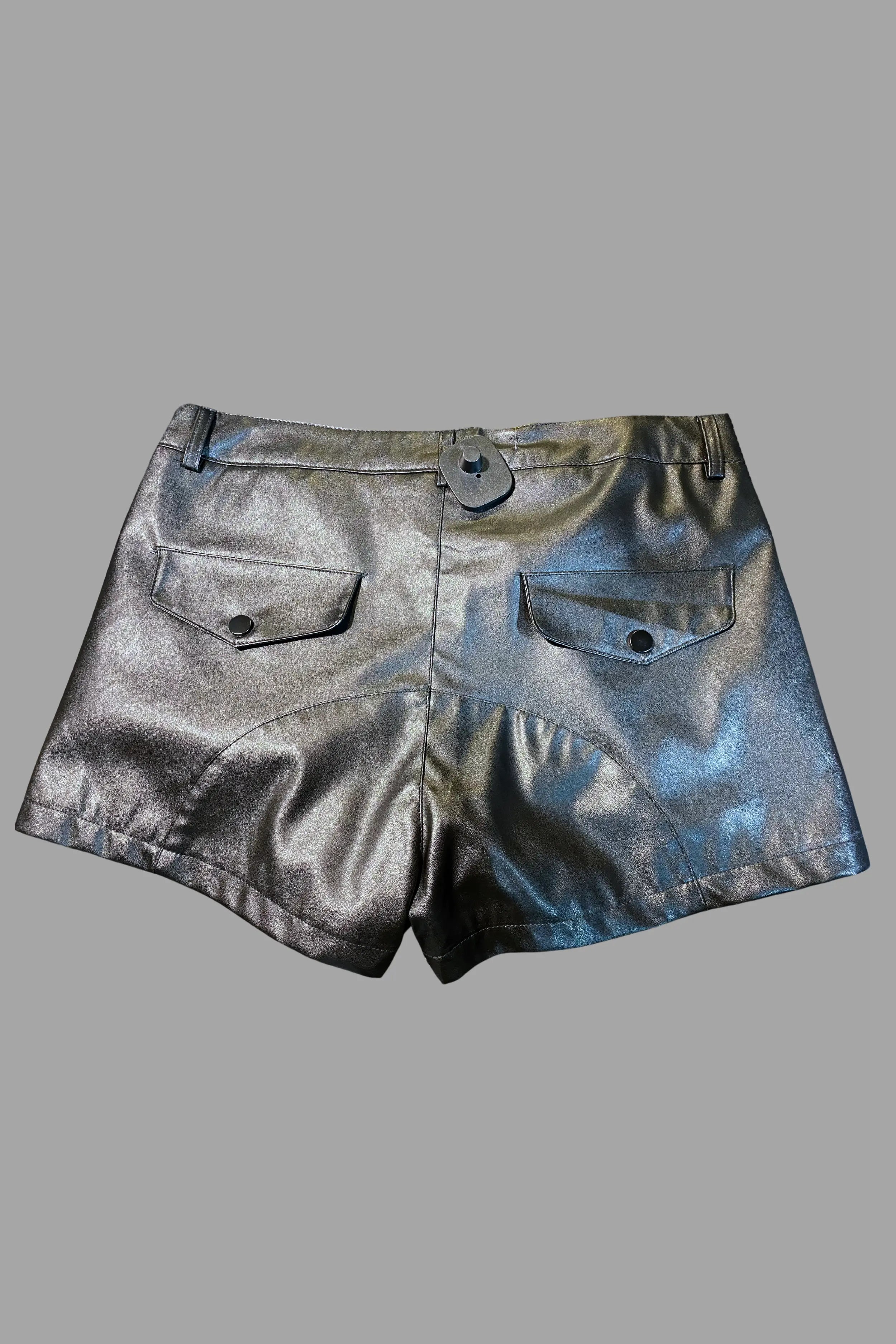 Cruz Gearshift PU Leather Shorts. Black + 2 White Stripes