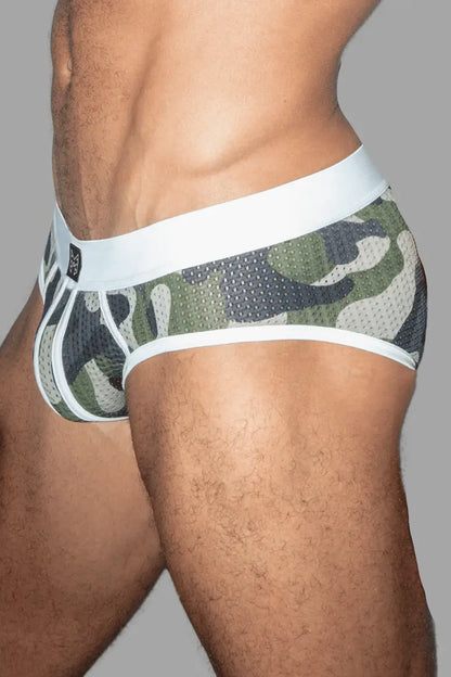 Ian Steelguard Mesh Briefs. Camouflage + White