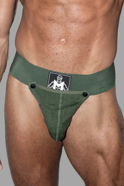 Gary Cyclone. Jockstrap con Bolsillo Desmontable. Verde Militar