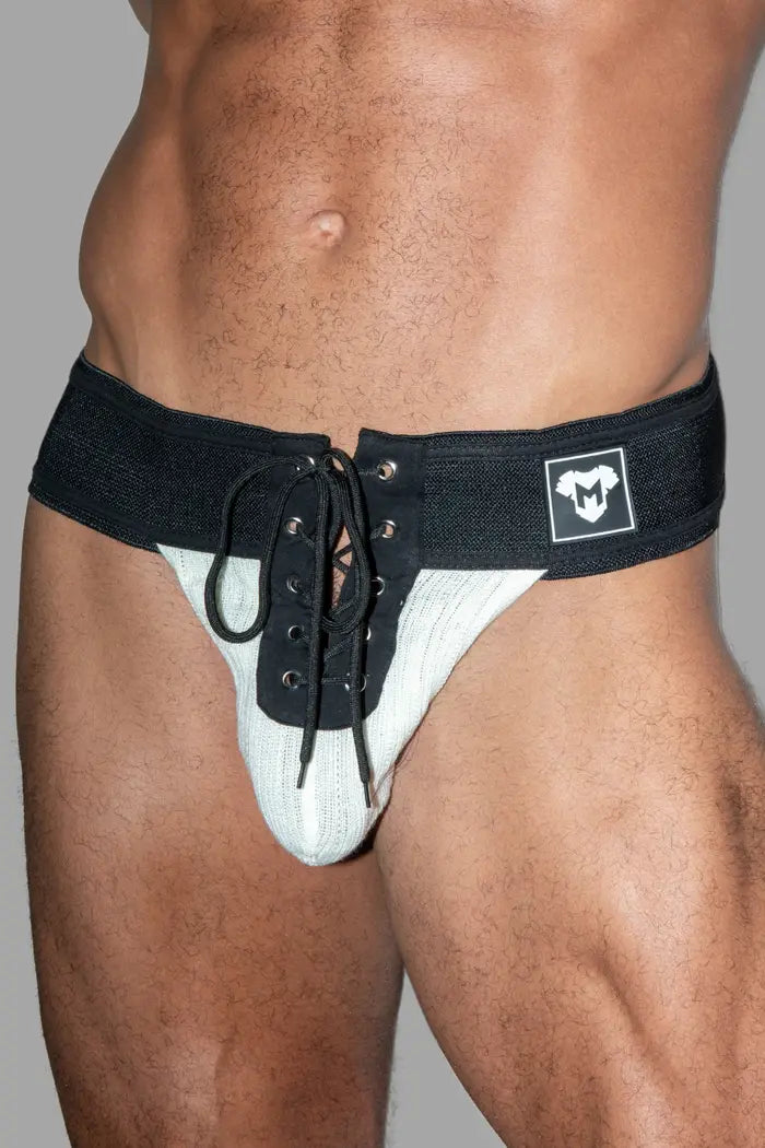 Ken Gridd-Iron, Jockstrap de Football Américain. Noir + Blanc