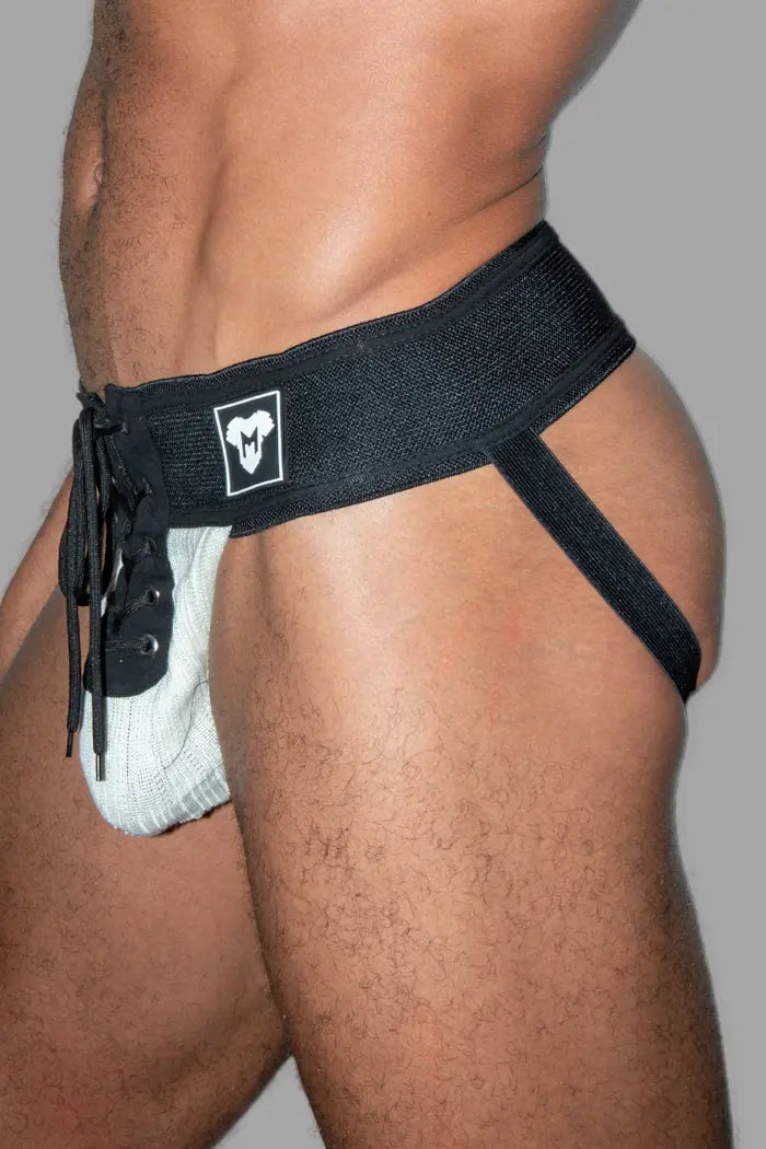 Ken Gridd-Iron, Jockstrap de Football Américain. Noir + Blanc