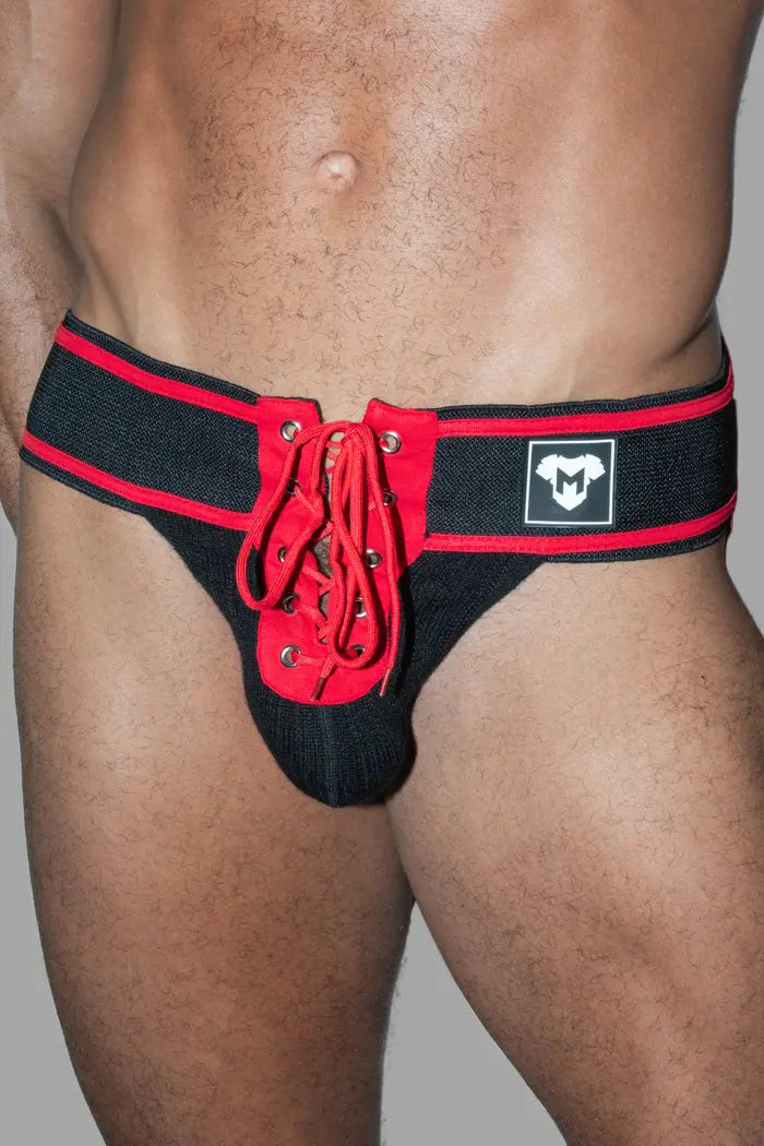 Jett Gridd-Iron, Jockstrap de Football Américain. Noir + Rouge