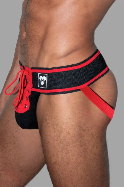 Jett Gridd-Iron, Jockstrap de Football Américain. Noir + Rouge